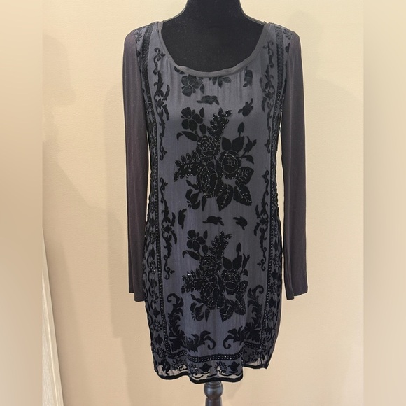 Hale Bob Dresses & Skirts - Women’s HALE BOB Black beaded long sleeve floral dress- Size small